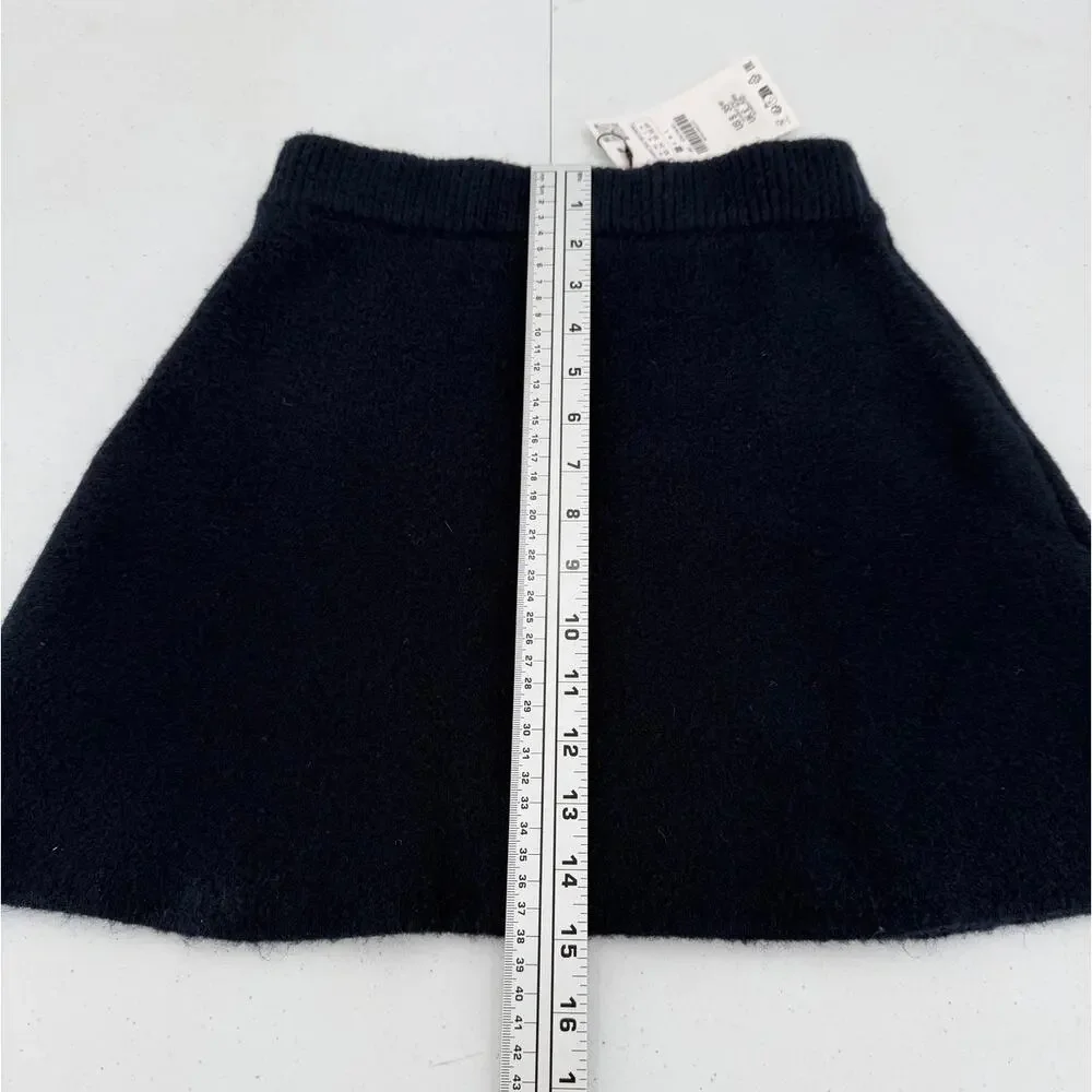 NWT Zara Knitted Brushed Navy Blue Mini Sweater Flare Skirt Size XS